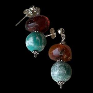 Turquoise Amber Silver Dangle Earrings